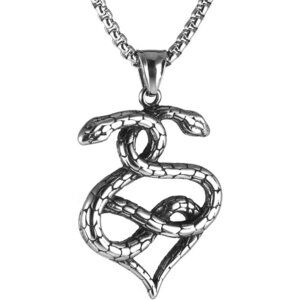Men's Two-headed snake silver Gothic Stainless Steel Snake Pendant Chain Jewlery